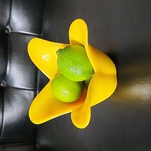 Vintage Yellow Satin Glass 4 Petal Flower Vase Makeup Bowl Candy Dish